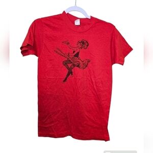 Vintage Red graphic t-shirt with Lady on a swing. Large.  Streetwear,indie